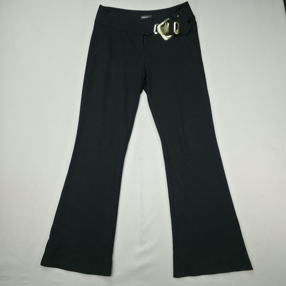 Cache Womens 8 Flare Dress Pants Statement Buckle Stretch Y2K Glam Chic Stretch